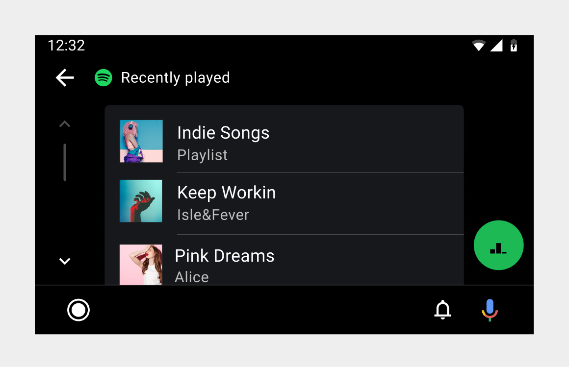 Screenshot con elenco scorrevole dei brani riprodotti di recente