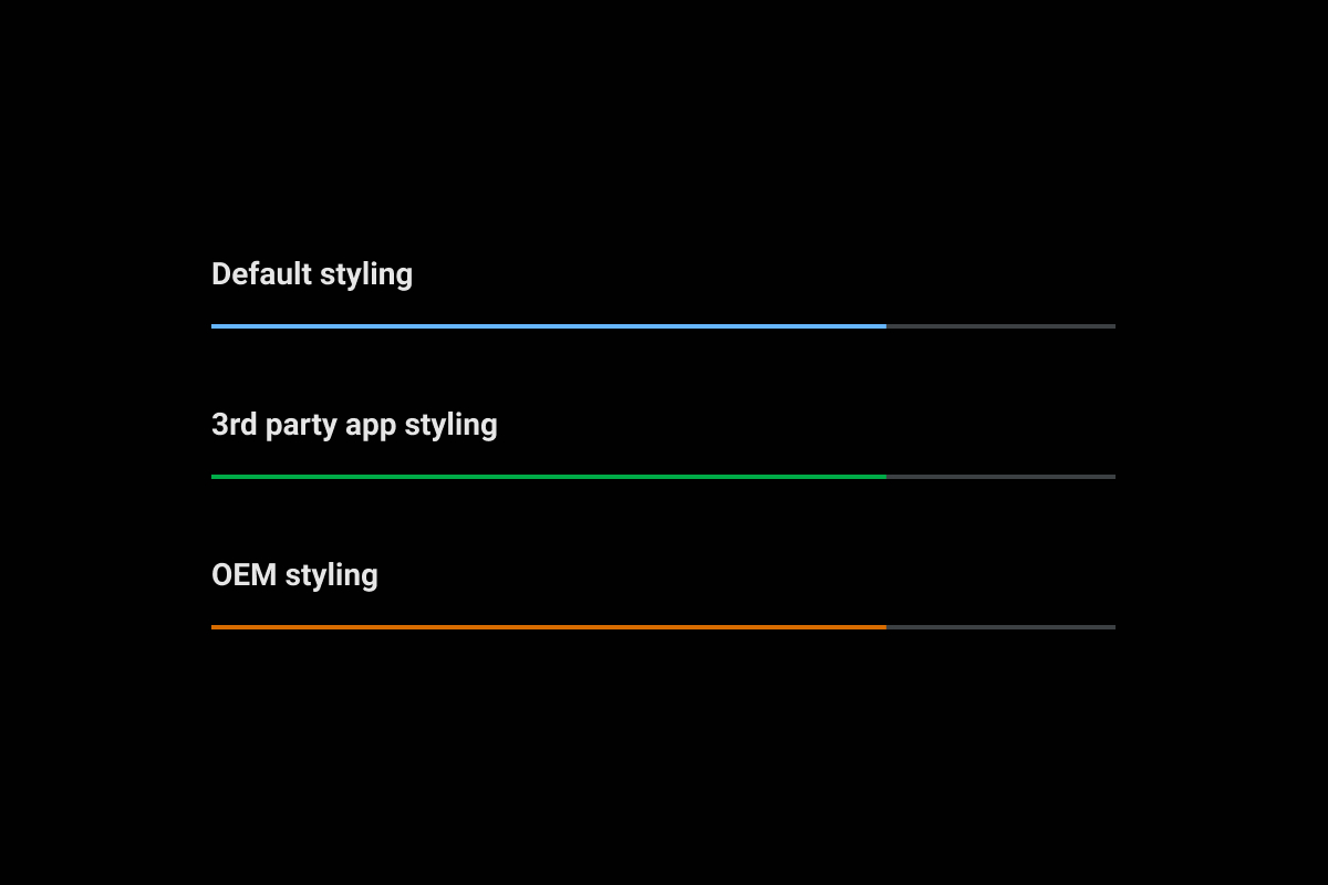 شريط تقدم الوسائط الخطي الذي يعرض المسار النشط باستخدام ألوان التمييز الافتراضية، وألوان جهات خارجية، وألوان الشركة المصنعة الأصلية.