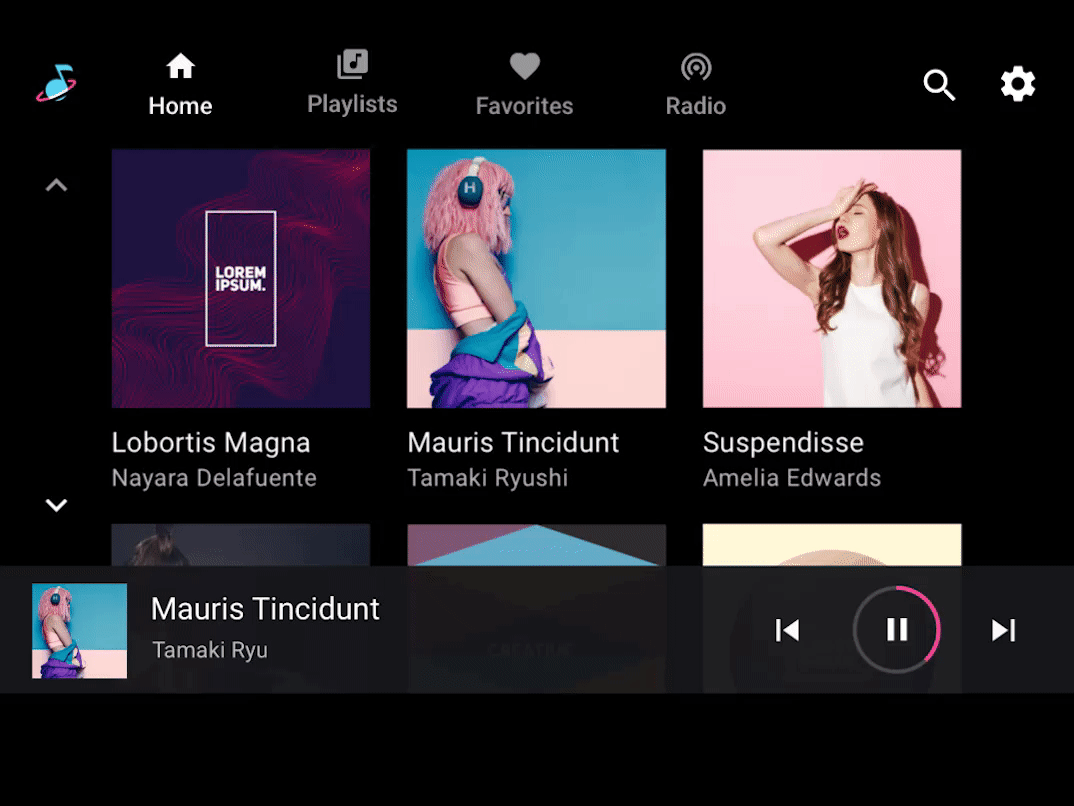 Contoh bilah kontrol Android Automotive OS