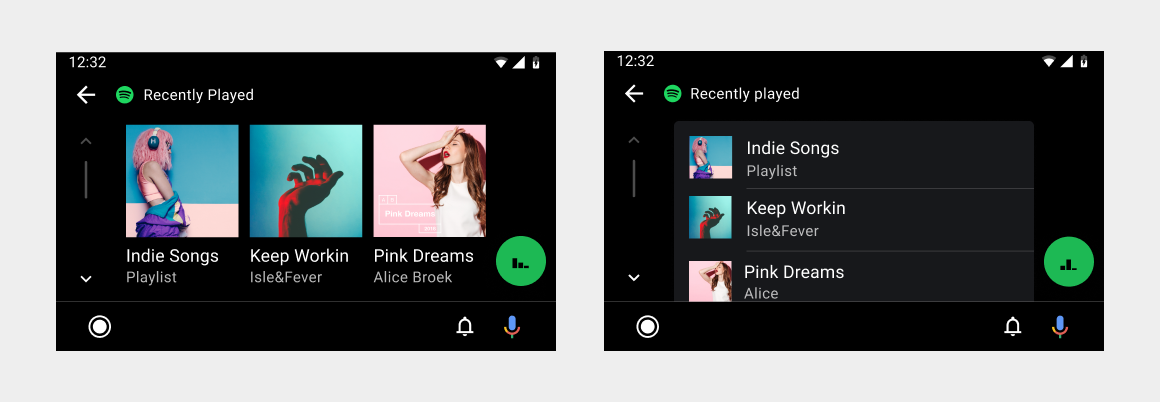 Grid and list views of the same song list