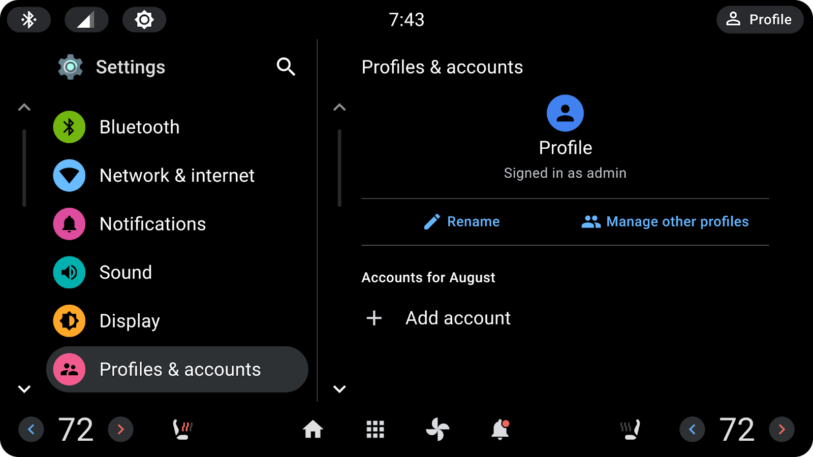 Exemplo de personalização de configurações inativas