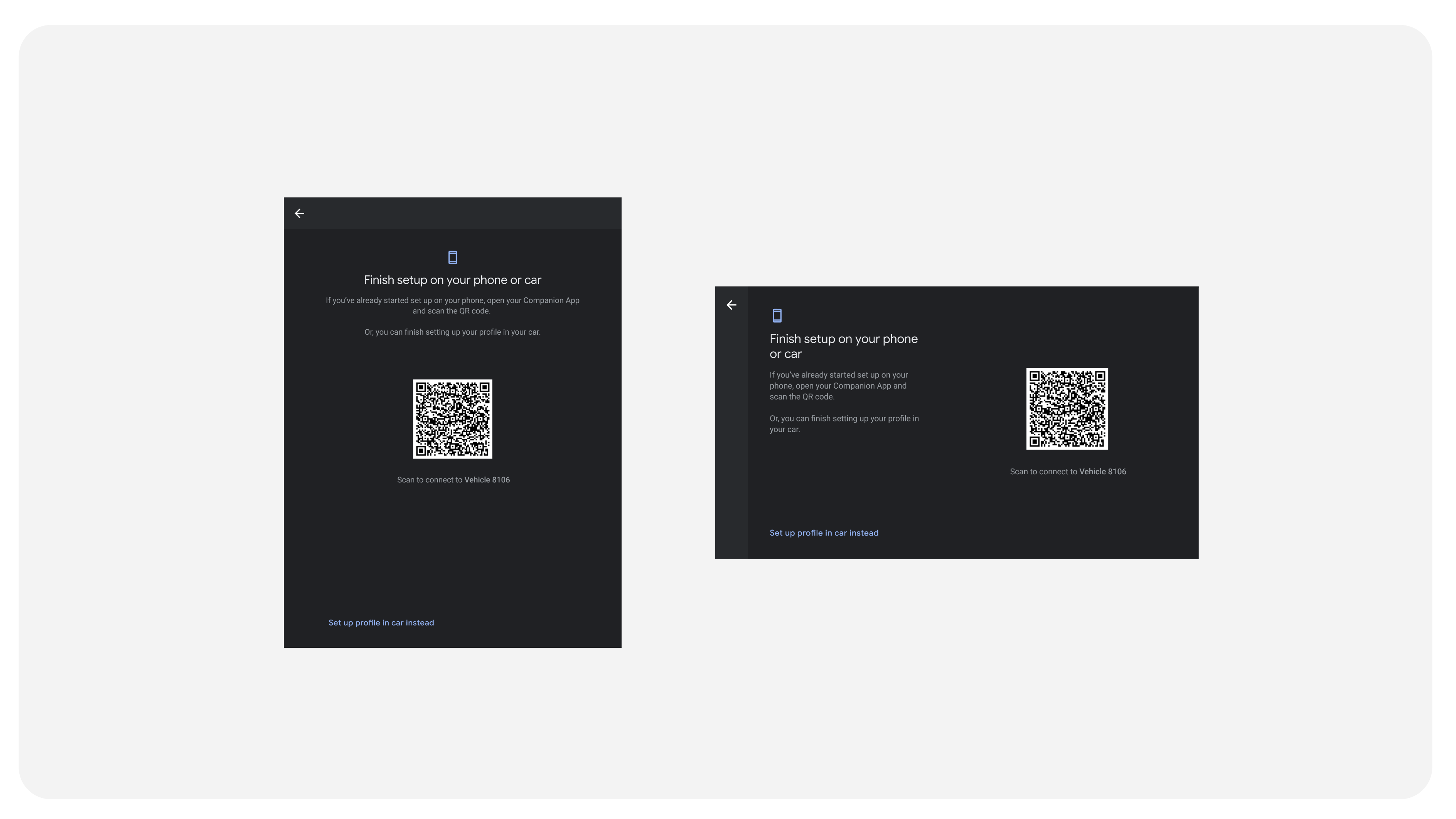 Example using button to direct users to in-car setup