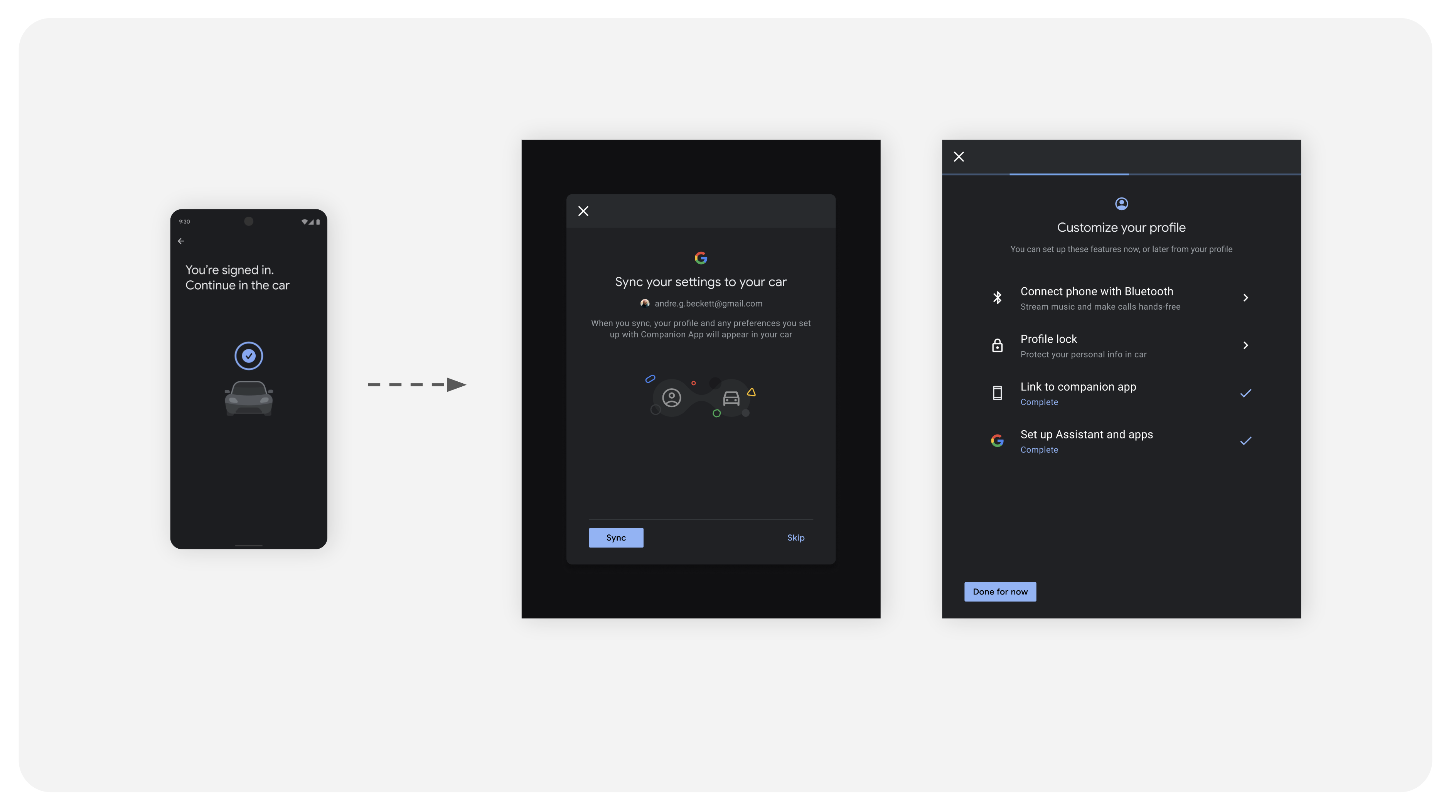Syncing settings to car