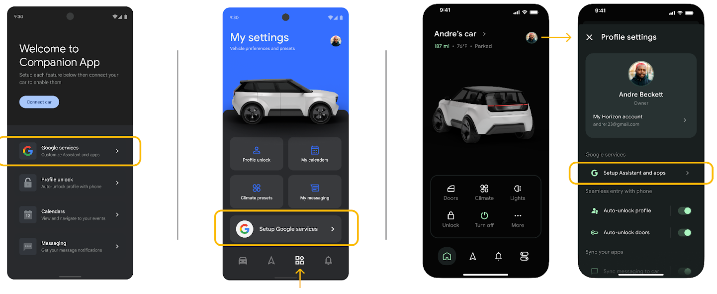 Examples of remote setup entry points