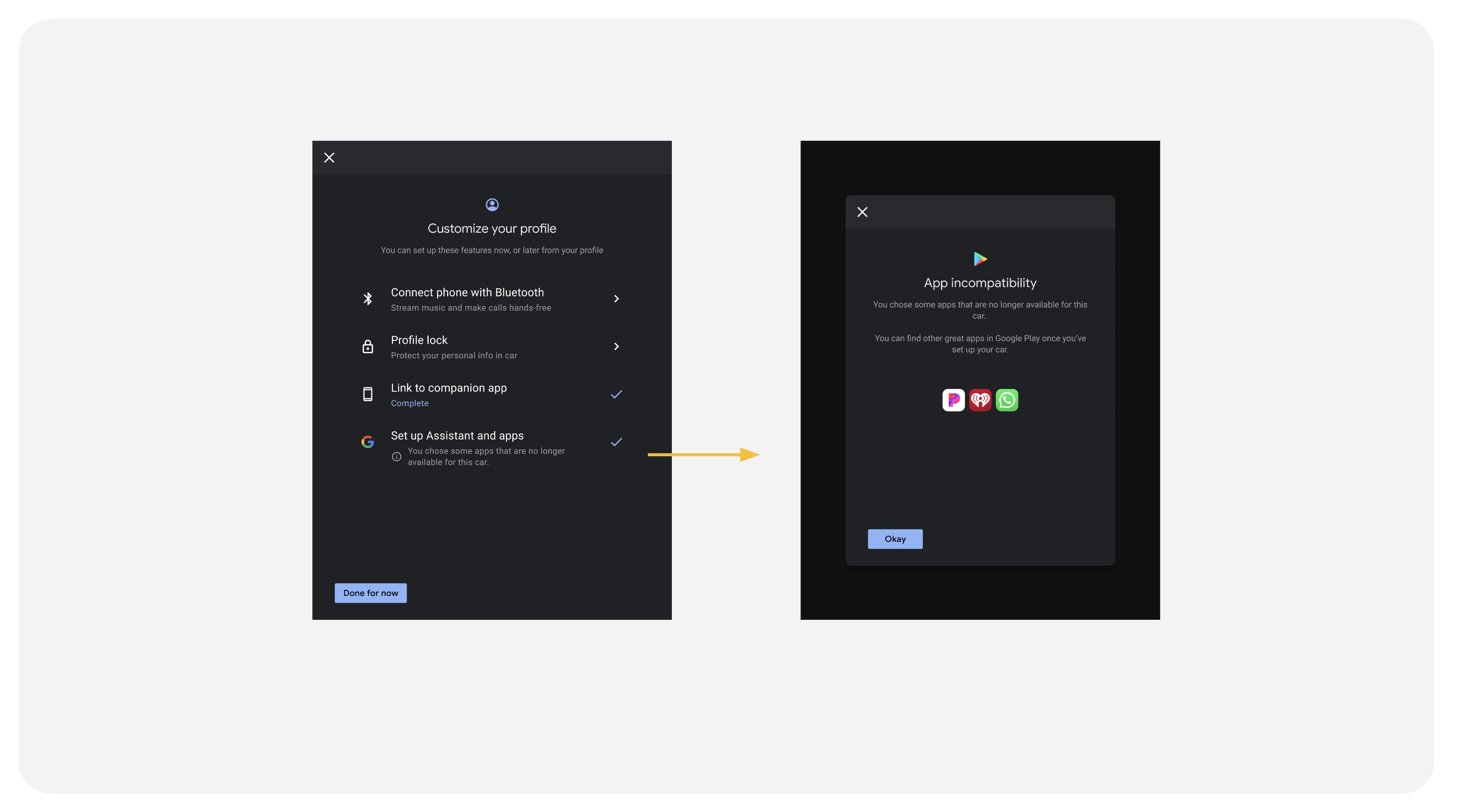 Contoh yang menunjukkan aplikasi yang tidak kompatibel