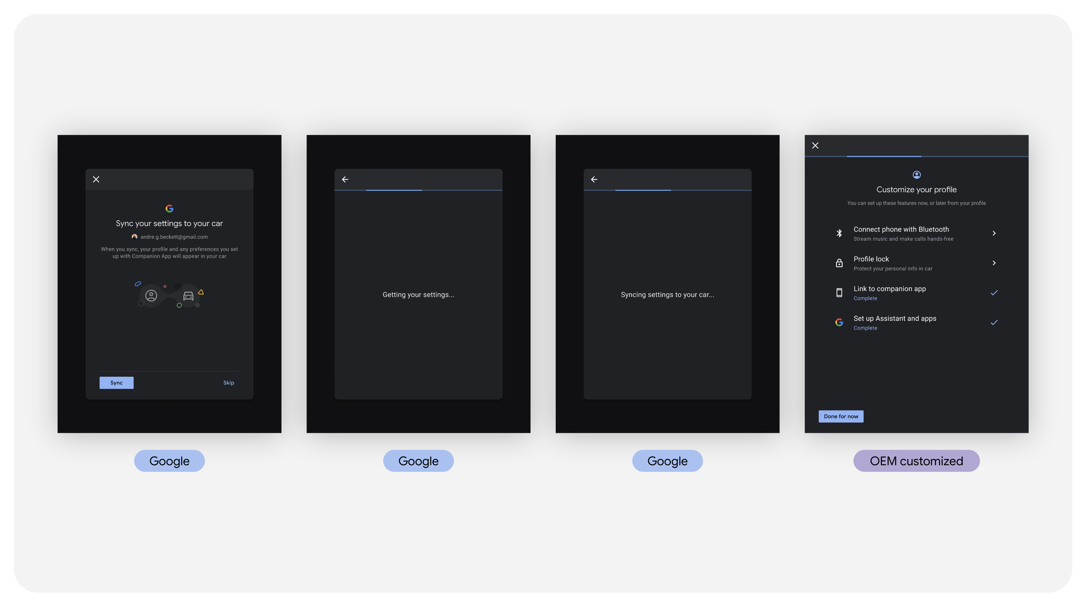 Flujo de usuario para transferir configuraciones