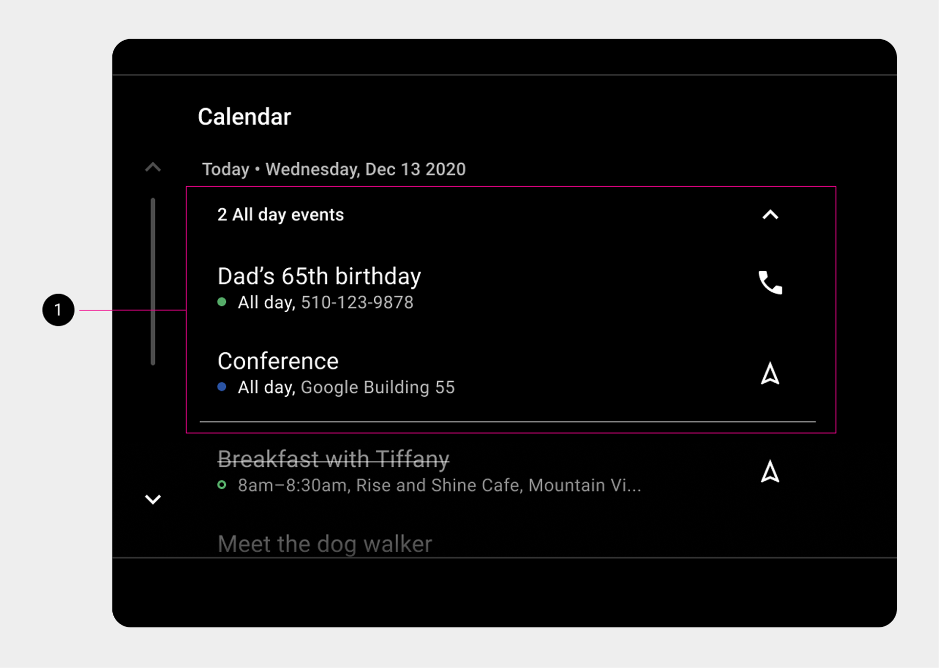 Calendar view of Today's all-day events